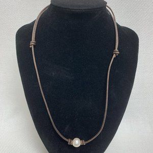 Beautiful Single Fresh Water Pearl Necklace on Adjustable Leather Cord
